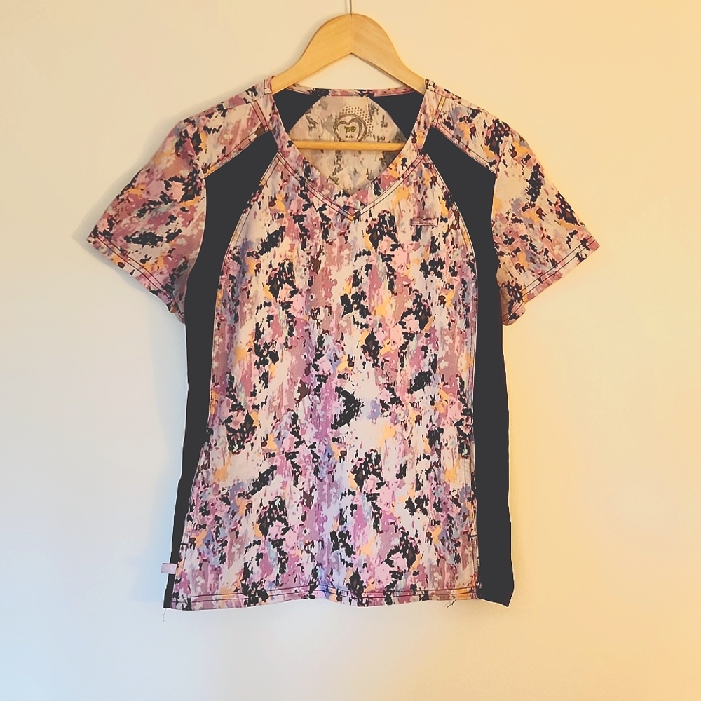 Multicolor Stretch Sides Scrub Top